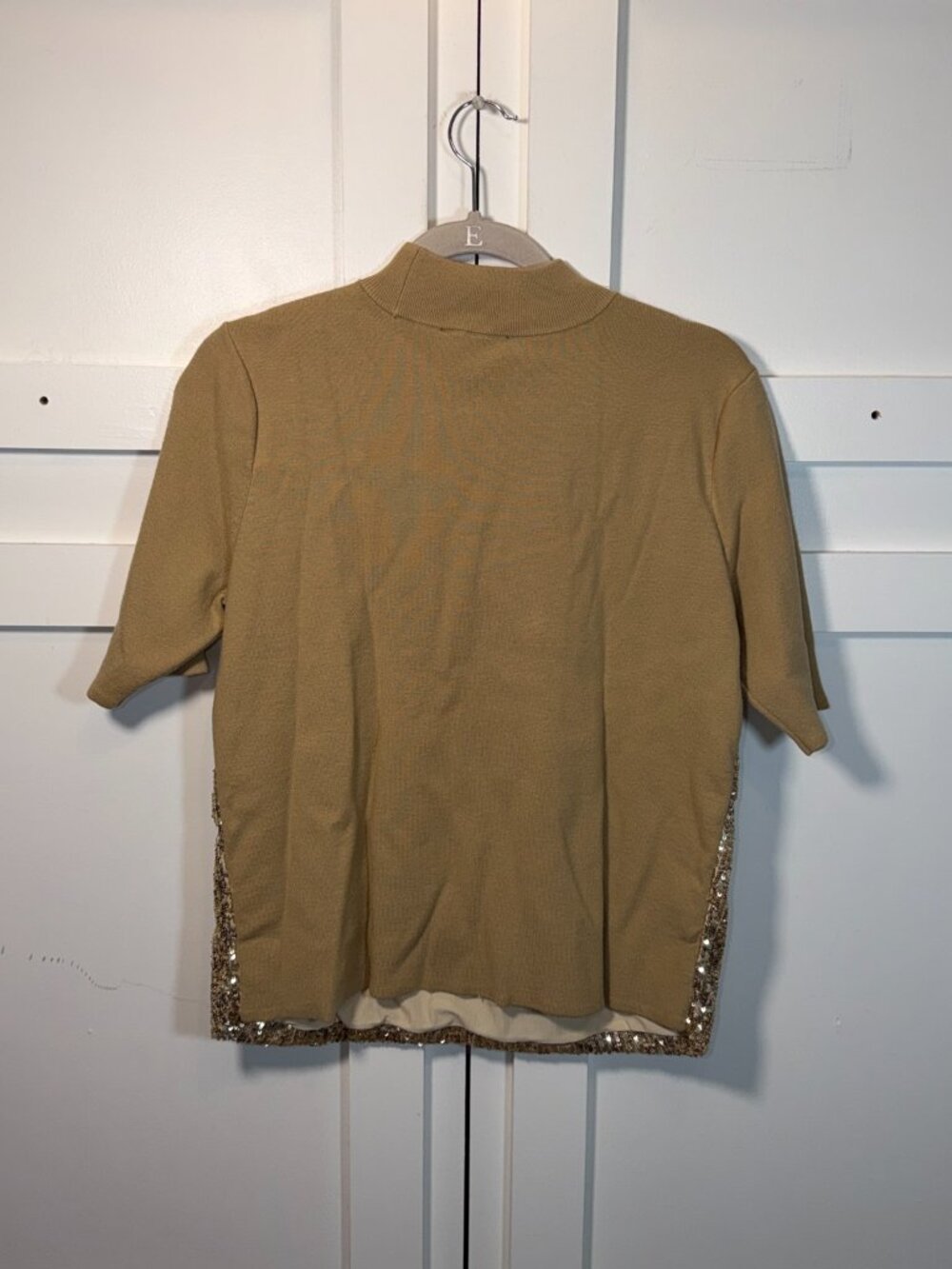 Ann Taylor Women's Sequin Short Sleeve Top M Gold - Picture 3 of 7